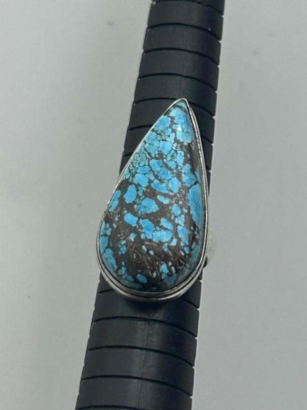 925 Silver Teardrop Turquoise Gemstone Ring - Blue and Brown
